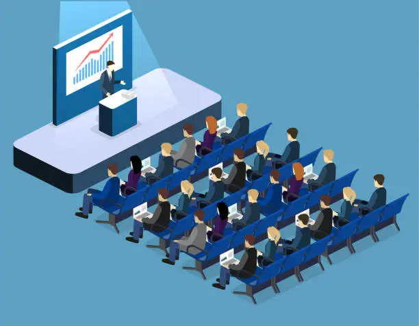 Vector illustration of Business meeting in office Business presentation meeting in conference hall.