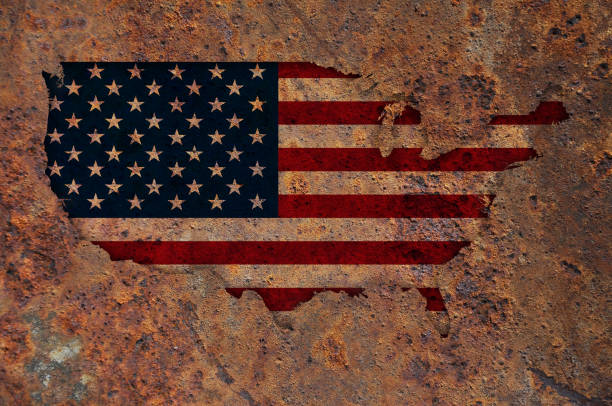 istock Map and flag of the USA on rusty metal 860617558