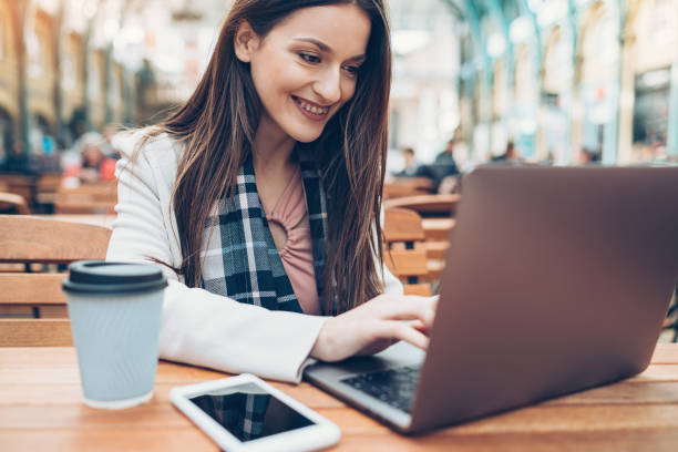 istock Business woman working in cafe 860624286