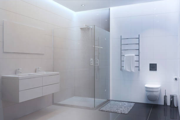 istock 3d rendered interior of shower room turns into a real one 860624778