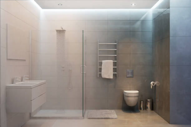 istock 3d rendered interior of shower room turns into a real one 860624808