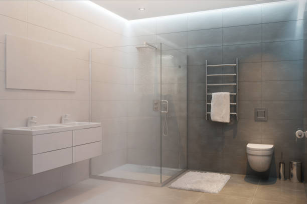 istock 3d rendered interior of shower room turns into a real one 860624826