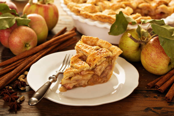 istock Piece of an apple pie on a plate 860627078