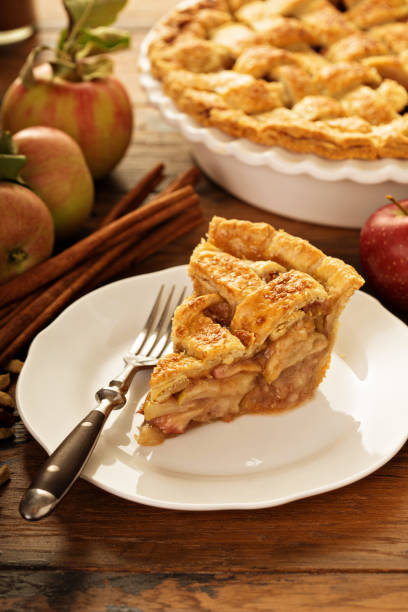 istock Piece of an apple pie on a plate 860627528