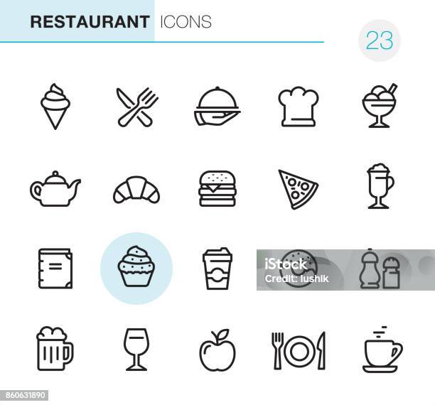 Restaurang Pixel Perfekt Ikoner-vektorgrafik och fler bilder på Ikon - Ikon, Bageri, Mat