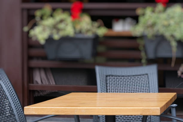 istock Empty little table in cafe. A template for placement of an object. 860635228