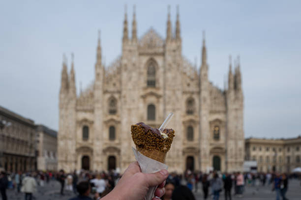 Ice cream in front of Milan Cathedral in Italy