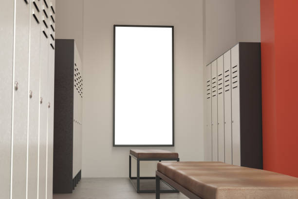 istock Modern green locker room with banner 860639658