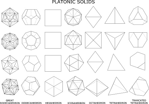 3d rendering of platonic solids isolated on white