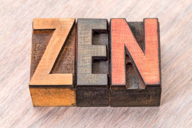 zen - word abstract in vintage wooden letterpress printing blocks stained by color inks