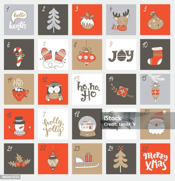 Christmas Advent Calendar With Symbols Stock Illustration - Download Image Now - Advent Calendar, Calendar, Advent
