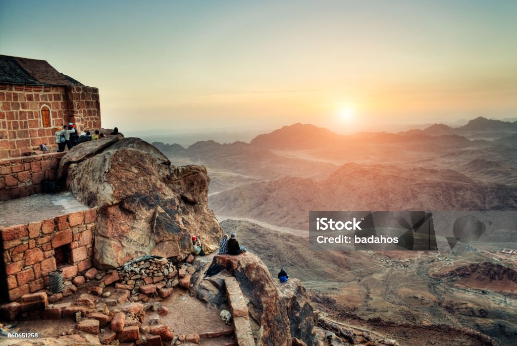 Mount Sinai at dawn view from Mount Moses at Mount Sinai at dawn Backgrounds Stock Photo