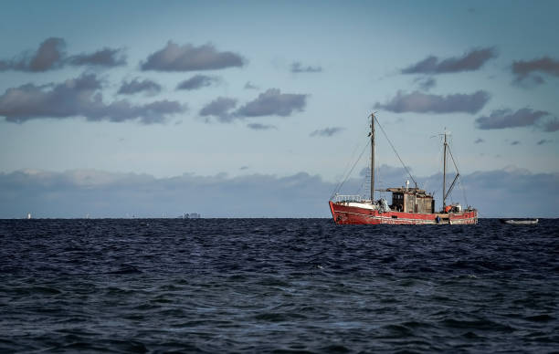Danish fishing boat in deep blue sea