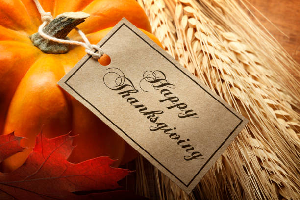 istock Happy Thanksgiving Tag Tied To Small Pumpkin 860667002