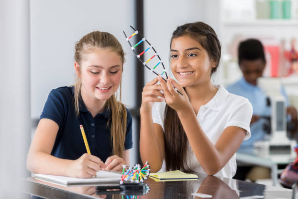 istock Middle school girls work on science project together 860675246