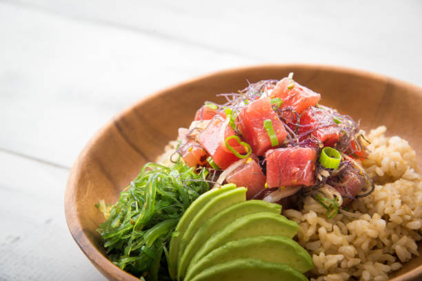 ahi poke bowl on brown rice