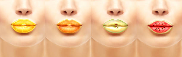 istock Fruit mix lips .Woman's mouths with fruity lip gloss 860682156