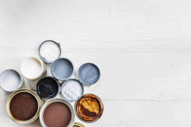 istock Open Cans of Different Paints, Varnish and Stain 860685450