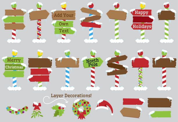 Cute Vector Collection of North Pole Signs or Christmas and Winter Themed Signs Cute Vector Collection of North Pole Signs or Christmas and Winter Themed Signs. No gradients or transparencies used. Large JPG included. north pole stock illustrations