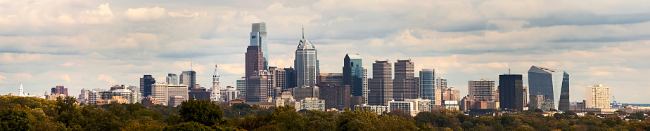 Black and White panorama of the Philadelphia skyline.
