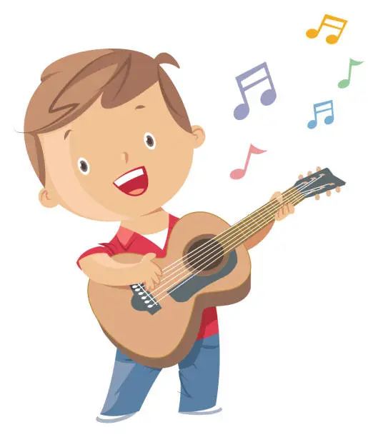 Vector illustration of Boy playing guitar