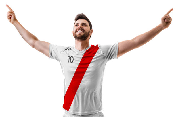 Athlete / Fan celebrating on white and red uniform Sport Collection peruvian culture photos stock pictures, royalty-free photos & images