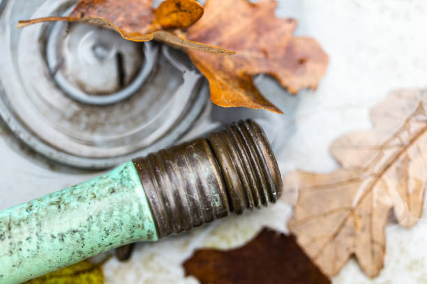 istock Garden Hose and Wet Fallen Oak Leaves 860701040