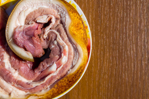 istock Fresh raw pork belly on wooden table 860711006