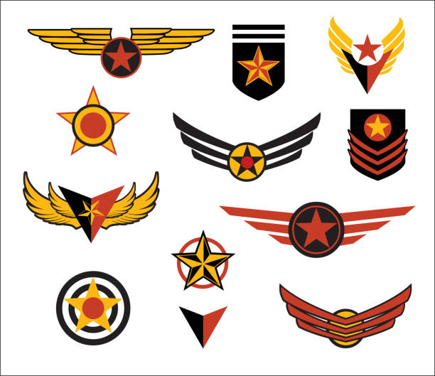 illustrations, cliparts, dessins animés et icônes de emblèmes de style militaire fictive, les ailes et les correctifs. illustration vectorielle. - marines patch insignia military