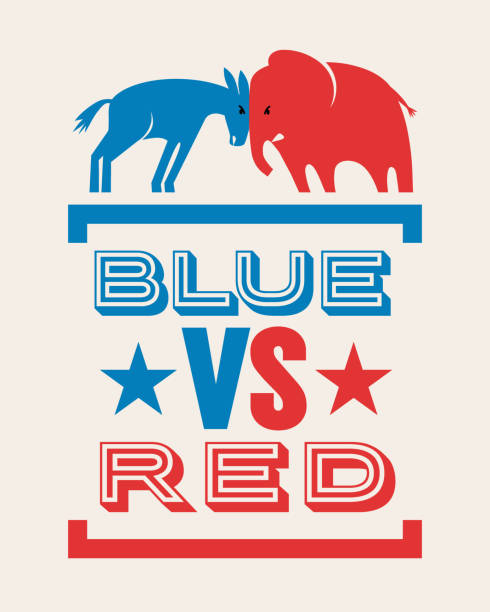 ilustraciones, imágenes clip art, dibujos animados e iconos de stock de burro y el elefante azul versus diseño de banner rojo elecciones política - democratic donkey