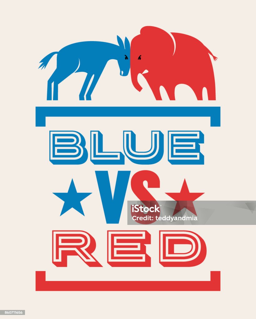 ロバと象対赤政治・選挙バナー デザイン ブルー - アメリカ共和党のロイヤリティフリーベクトルアート