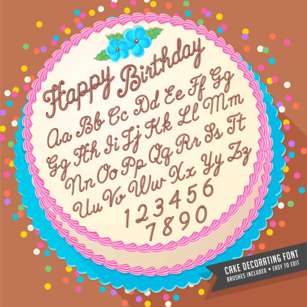 Gradient free vector cake decorator icing font with birthday cake Gradient free vector cake decorator icing font with birthday cake. Easy to edit, brushes included icing stock illustrations