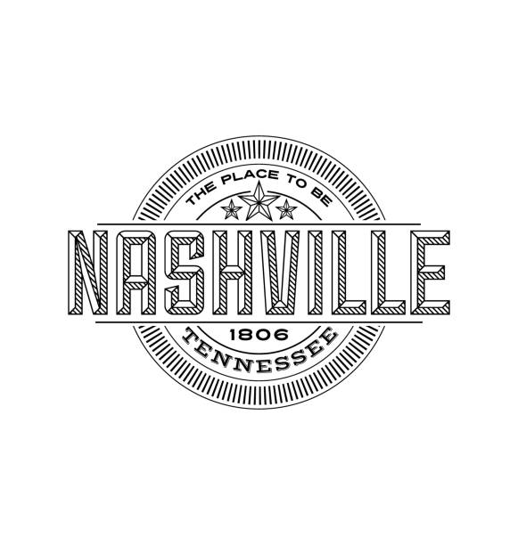 Nashville, Tennessee. Linear emblem design for t shirts, travel stickers and patches. Linear emblem design for t shirts, travel stickers and patches. Line art typography design. nashville stock illustrations