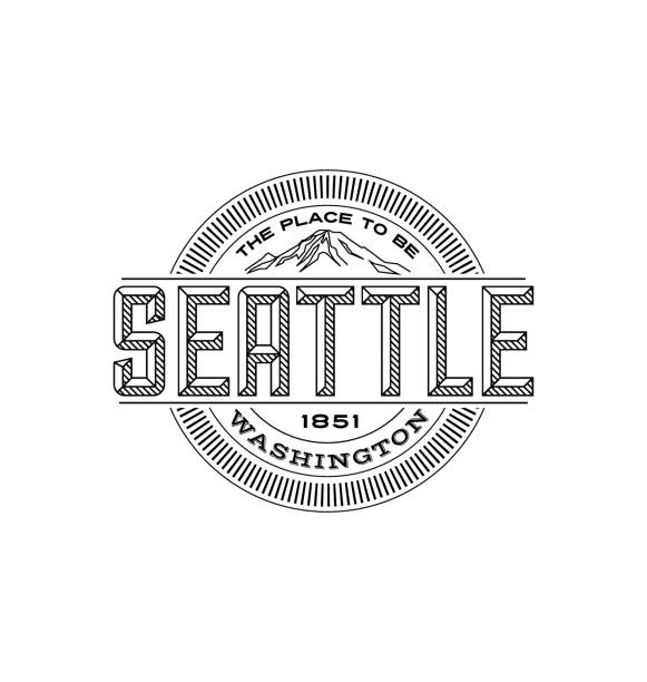Seattle, Washington. Linear emblem design for t shirts, travel stickers and patches. Linear emblem design for t shirts, travel stickers and patches. Line art typography design. washington state line art stock illustrations