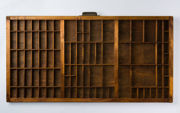 istock Antique Typesetter Drawer with Dividers on White Background Top View 860714908