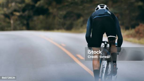 Cyclist Increase Speed By Sprint Stock Photo - Download Image Now - Cycling, Bicycle, Road