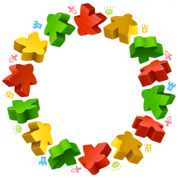 Vector illustration of Circle frame of multicolored meeples