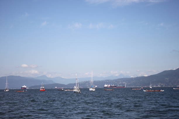 July 14, 2017. Canada. Vancouver.  Vanier Park. Gathering of Canoes, one of the signature events of Canada 150 celebration. During 10-day journey about 30 canoes with First Nations, Public Service Agencies and youth paddlers travel from the Sunshine Coast to the City of Vancouver and request permission to land on the traditional territories of the Musqueam, Squamish and Tsleil-Waututh First Nations.