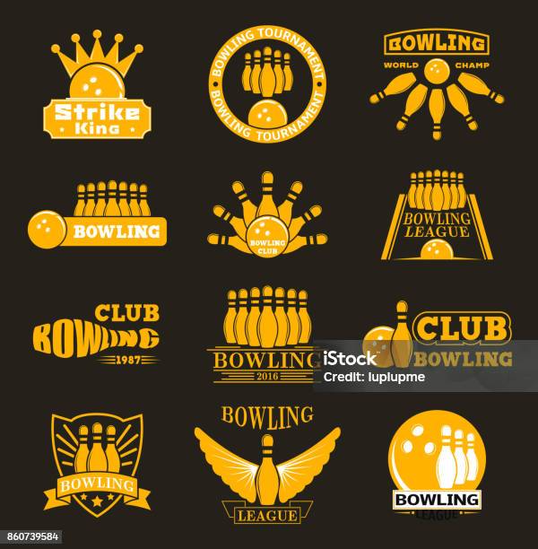 Vector Bowling Logo Emblems Stock Illustration - Download Image Now - Cricket Bowler, Logo, Vector