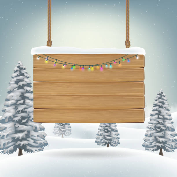 stockillustraties, clipart, cartoons en iconen met kerst opknoping houten bord teken op sneeuw - cafe snow