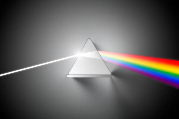 crystal prism breaks light into spectral colors - prism spectrum laser rainbow imagens e fotografias de stock