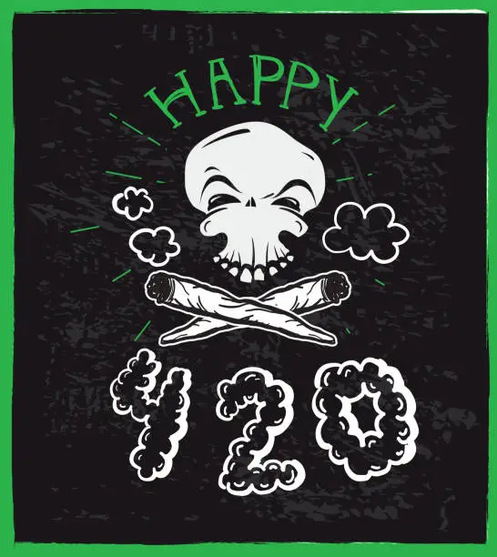 Vector illustration of Cannabis weed culture Happy 420 hand drawn greeting designs