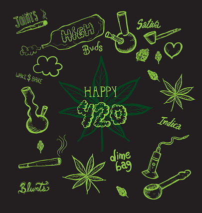 Cannabis weed culture Happy 420 hand drawn designs