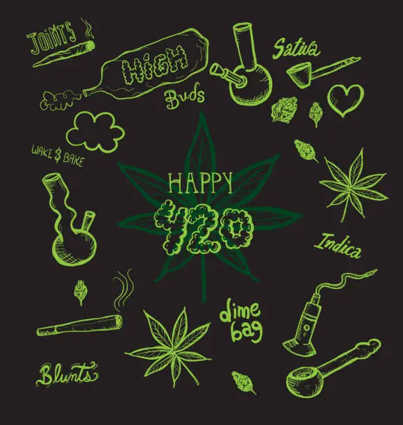 Vector illustration of Cannabis weed culture Happy 420 hand drawn designs