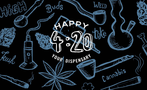 アート作品　看板　ショップ インテリア　ウィードヘンプ　weedhemp 420 Cannabis Weed Culture Happy 420 Hand Drawn Banner Designs Stock