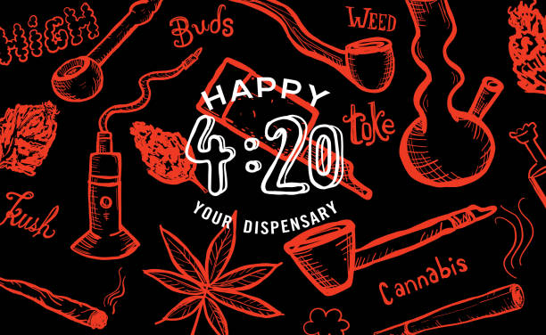 Cannabis Weed Culture Happy 420 Hand Drawn Banner Designs Stock
