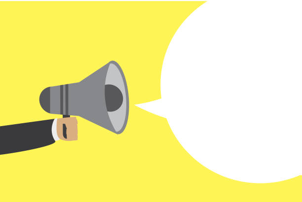istock Flat design illustration of human hand holding megaphone with bu 860756932