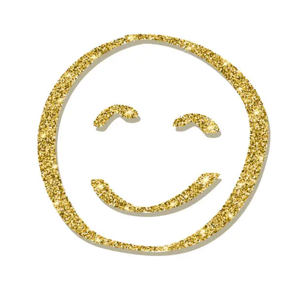 Vector illustration of Face with golden glitter smile, icon
