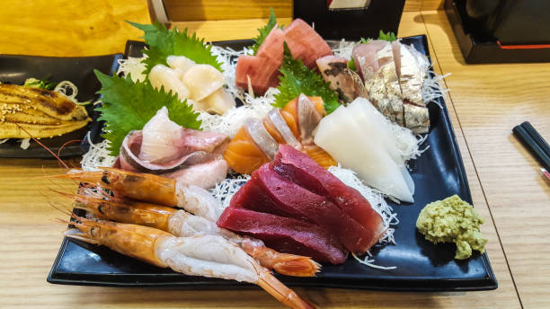 istock Mixed Sashimi seafood set on plate.Japanese food.Selective focus. 860760312