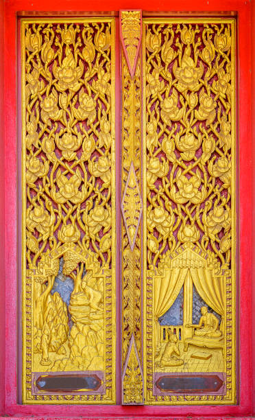 istock Thai style door in Thai temple. 860761096